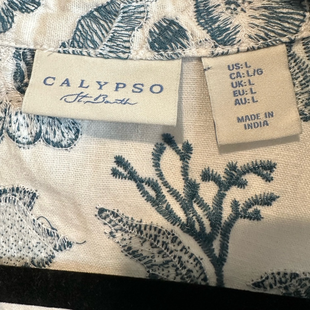 Calypso St. Barth Embroidered Linen Blend Button-Down Shirt - EUC - Picture 3 of 4